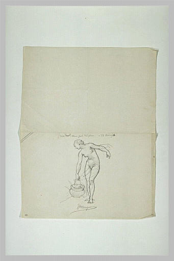 Femme nue tenant un seau de la main droite