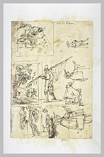 Etudes de deux compositions et de figures d'hommes dont une masquée