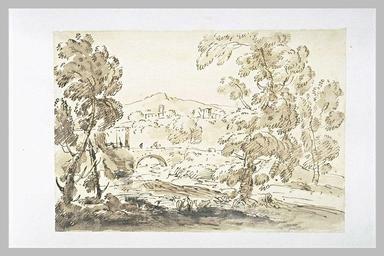 Paysage avec un pont à une arche