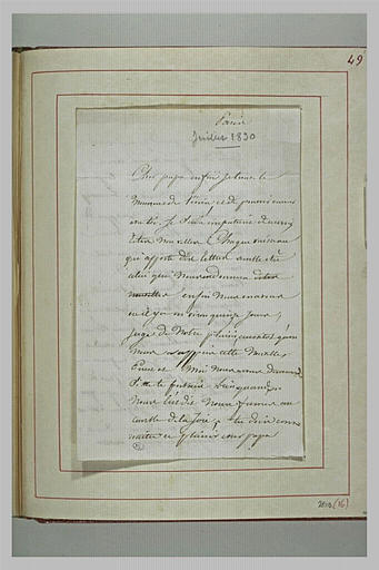 Lettre de Théodore Chassériau à son père, Benoît Chassériau