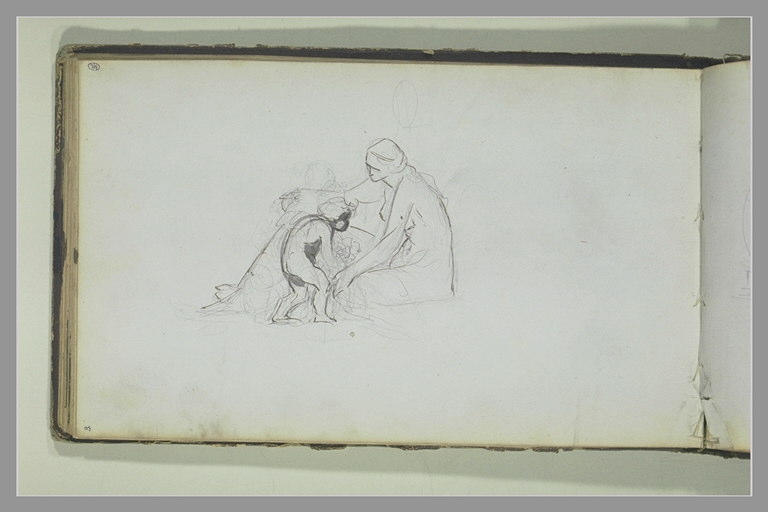 Un putti près d'une femme assise à terre