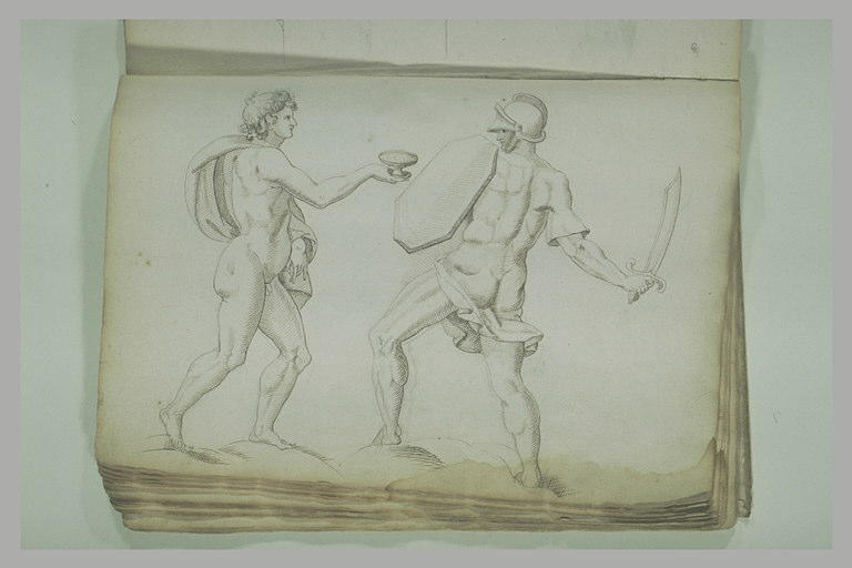 Etude d'un homme nu tendant une coupe à un guerrier