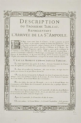 Description du tableau de l'arrivée de la Sainte Ampoule : texte gravé