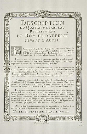 Description du tableau avec le Roy prosterné devant l'autel : texte gravé