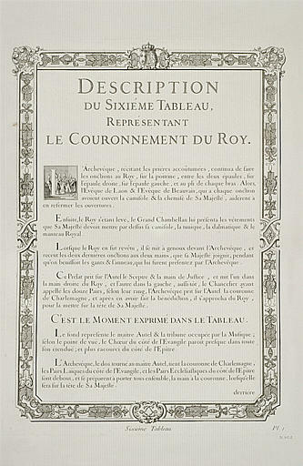 Description du tableau du Couronnement du Roy : texte gravé