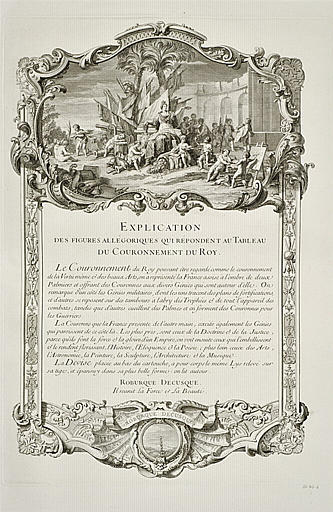Explication des figures allégoriques du Couronnement du Roy : texte gravé
