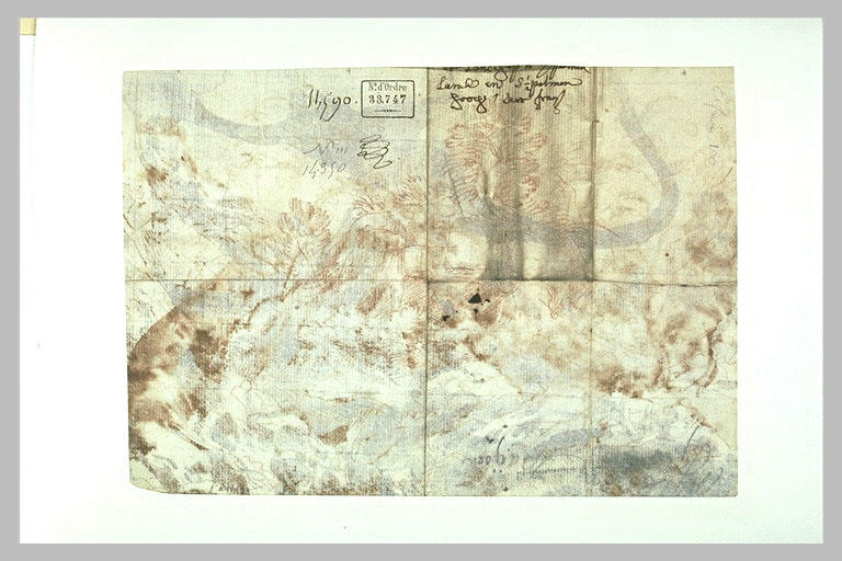 Paysage, et texte manuscrit