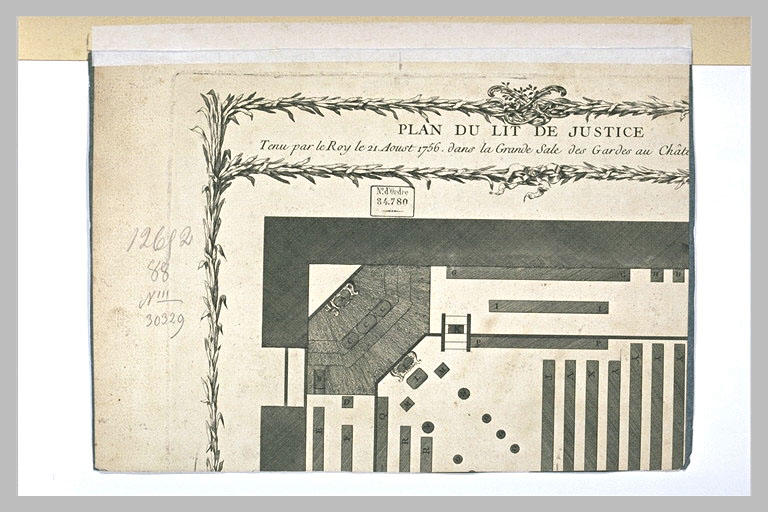 Plan du lit de Justice tenu par le roi le 21 août 1756