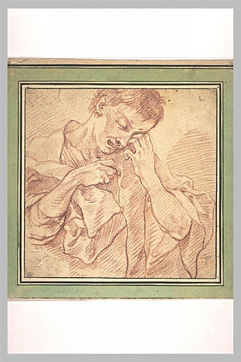 Jeune homme pleurant, à mi-corps, de trois quarts à droite