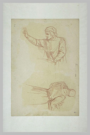 Etude d'un homme discourant et d'un moine portant des livres
