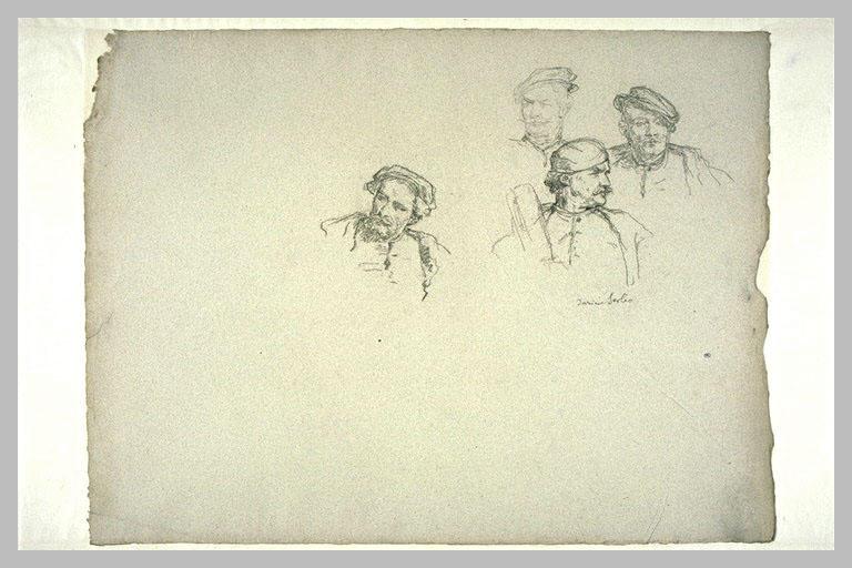 Quatre études de têtes d'hommes coiffés de calottes