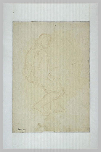 Croquis d'un personnage assis de trois quarts à droite