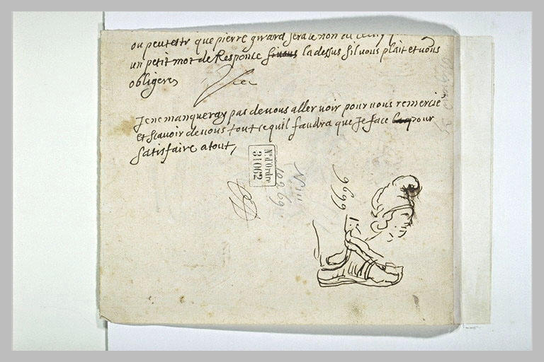 Texte manuscrit, et deux petites études