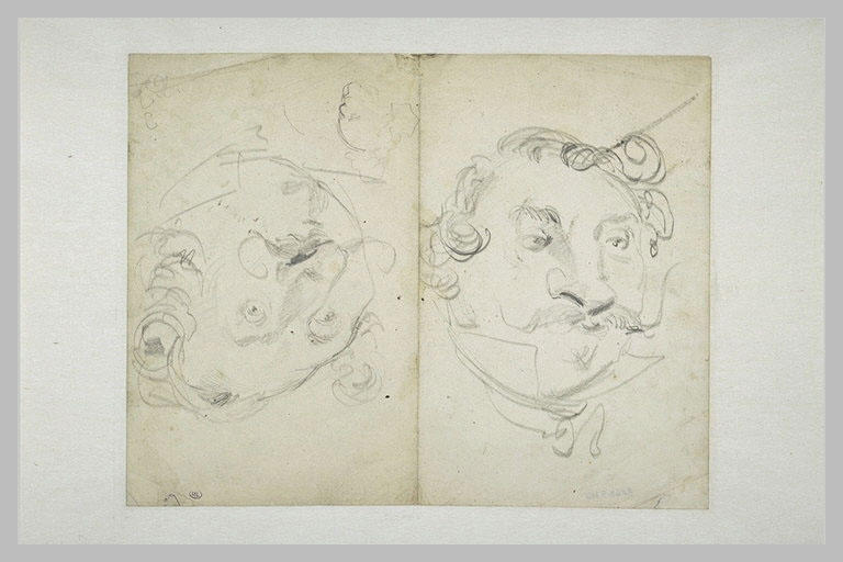 Deux grosses têtes d'hommes avec moustaches