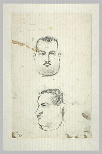 Deux croquis caricaturaux d'une tête d'homme avec petite moustache