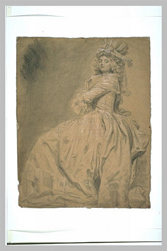 Portrait de femme assise, en costume de l'époque Louis XVI