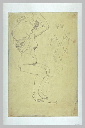 Femme ôtant sa chemise, et étude myologique d'homme, de dos