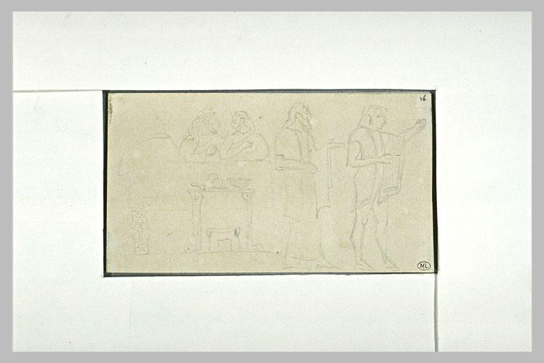 Athènes ? Scène de banquet : convives et serviteurs (fresque ou bas-relief?)