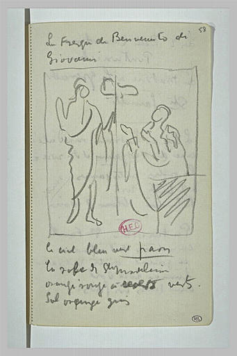 Copie d'après la fresque de Benvenuto di Giovanni et notes manuscrites
