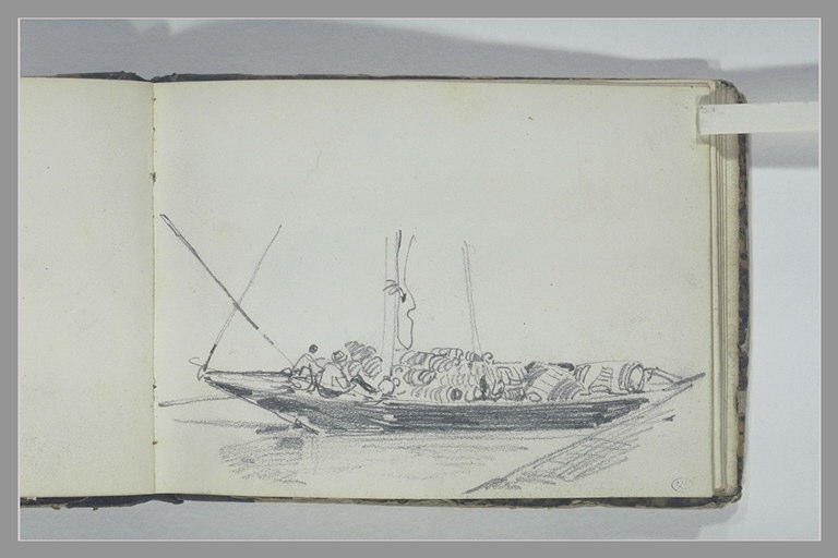 Une barge chargée de tonneaux