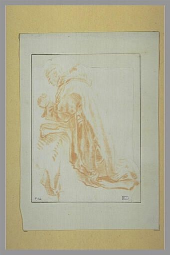 Moine agenouillé en prières, vu de profil