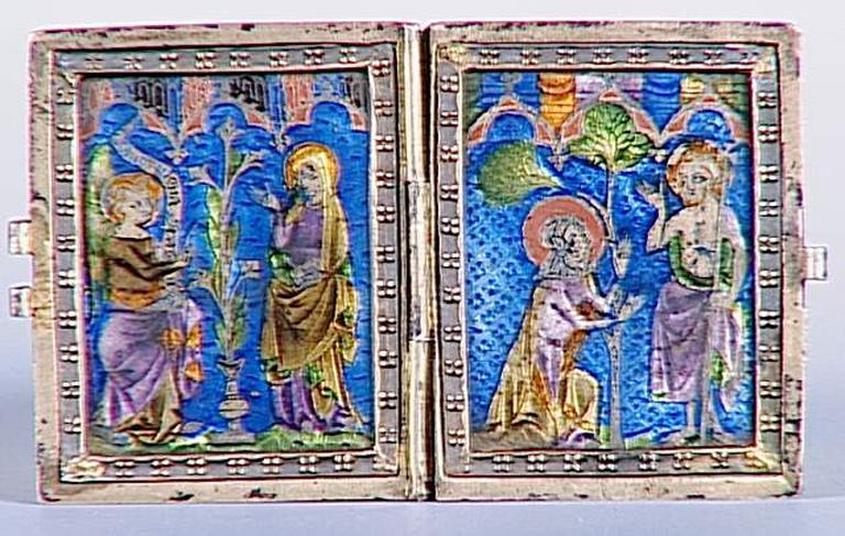 Diptyque émaillé : Annonciation, Noli me tangere ; Crucifixion, saint Jean-Baptiste et saint Pierre