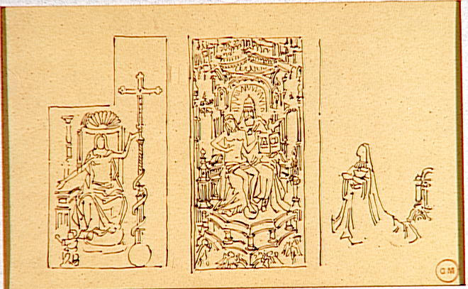 Trois copies d'après des miniatures médiévales (au centre La Trinité)