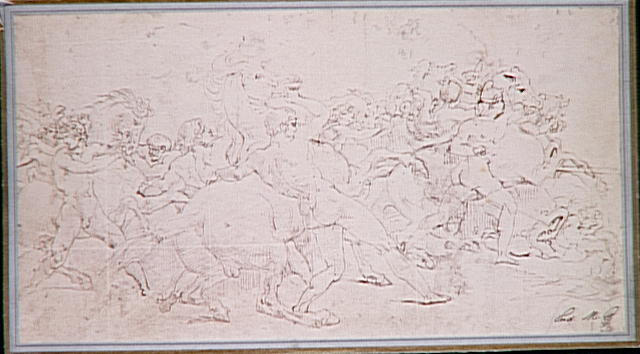 Reproduction d'un dessin de Géricault, La Course de chevaux libres à Rome