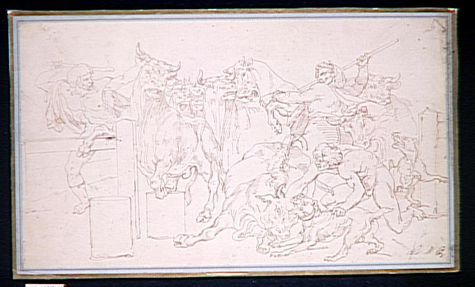 Reproduction d'un dessin de Géricault, Le Marché aux boeufs