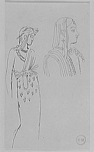 Copie d'une miniature moghole : deux études de femmes pour le Triomphe d'Alexandre