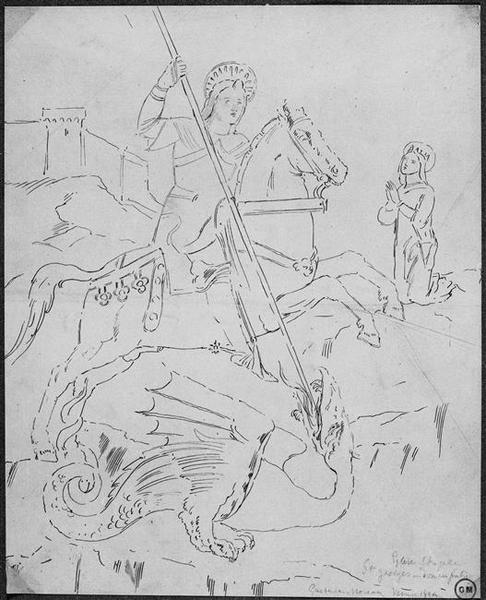 Copie d'après une pala d'autel en bois, Saint Georges tuant le dragon