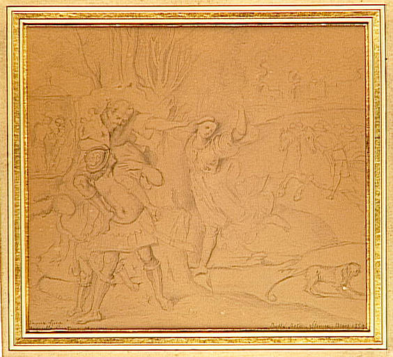 Copies d'après trois maîtres italiens encadrées ensemble : copie d'après le Portrait de Lucrezia Panciatici de Bronzino, copie d'après Girolamo Genga, copie d'après le Portrait de Cosme l'ancien de Jacopo Pontormo