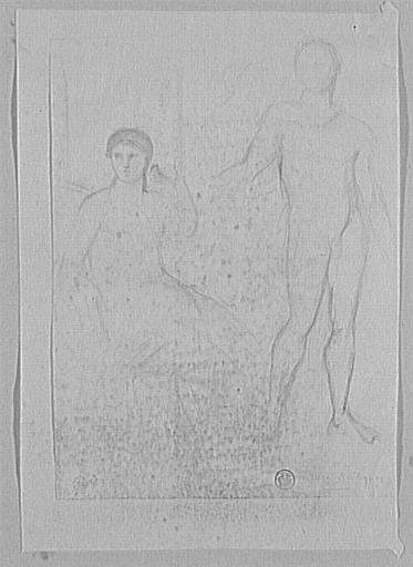 Femme assise et homme debout d'après une peinture antique