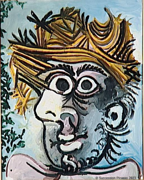 Tête d'homme au chapeau de paille