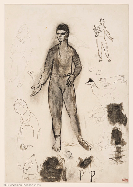 Études: arlequins et portraits-charge de Guillaume Apollinaire et d'Henri Delormel