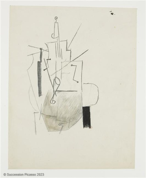 Violon, bouteille et verre sur une table ronde