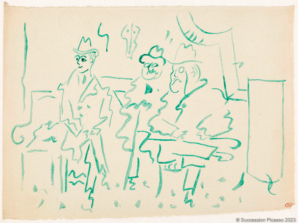Portraits-charge de Léonide Massine, Léon Bakst et Serge de Diaghilev