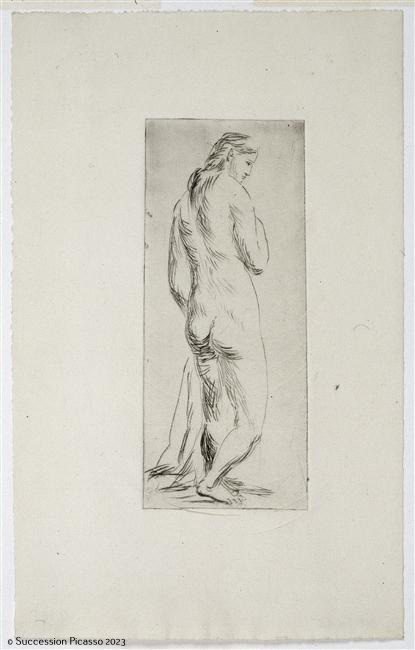 Nu de dos avec un linge