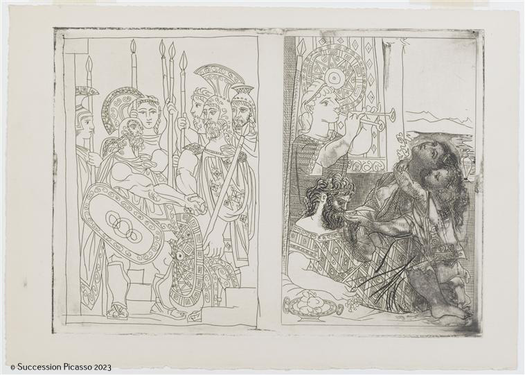 "Accord entre les Athéniens et les Spartiates. La Paix" et "Cinésias et Myrrhine en famille"