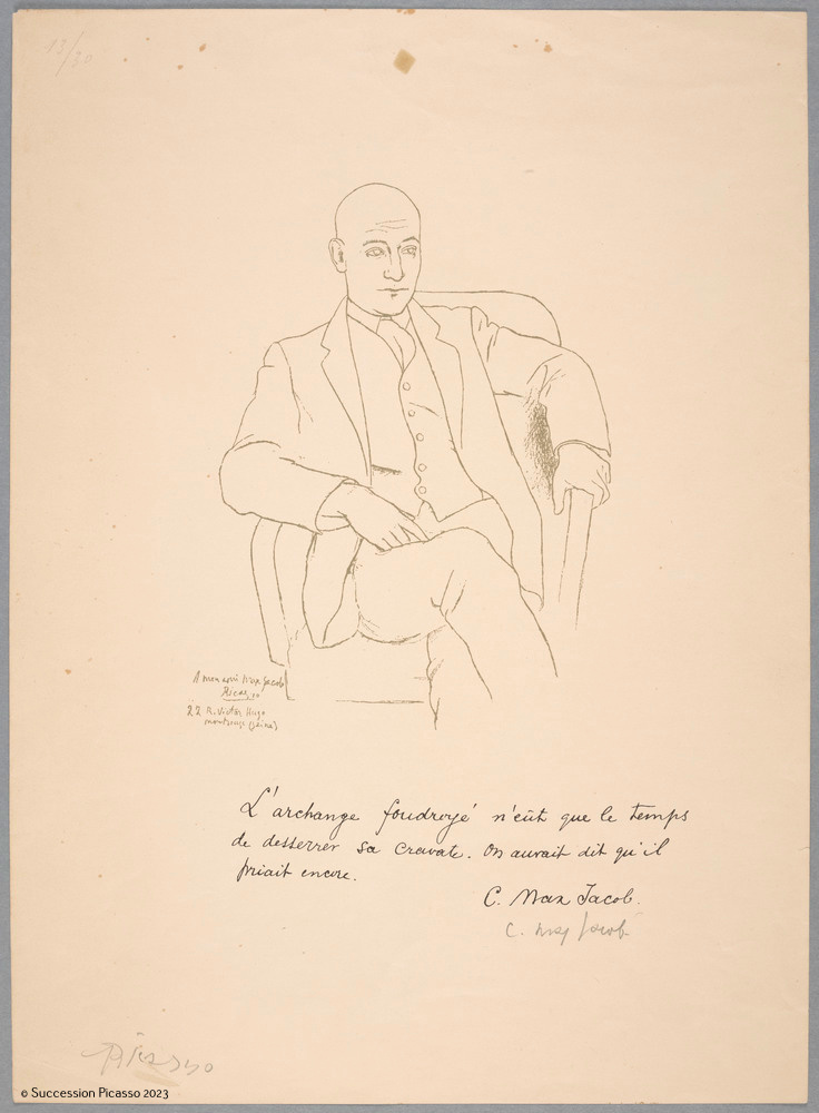 Portrait de Max Jacob par Picasso et poème manuscrit de Max  Jacob