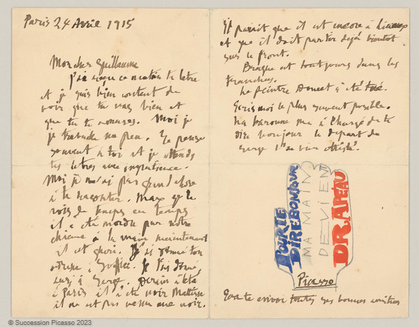 Lettre adressée à Guillaume Apollinaire