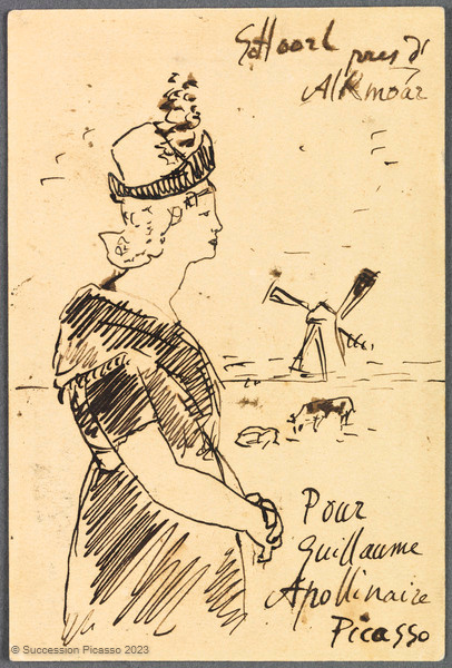 Carte postale avec dessin adressée à Guillaume Apollinaire