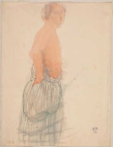Femme nue jusqu'à la taille de profil à droite