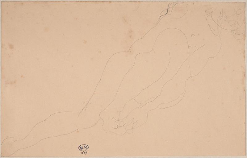 Femme nue assise, la main gauche au pied gauche