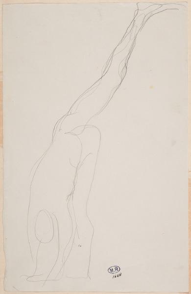 Femme nue les deux mains à terre, une jambe dressée