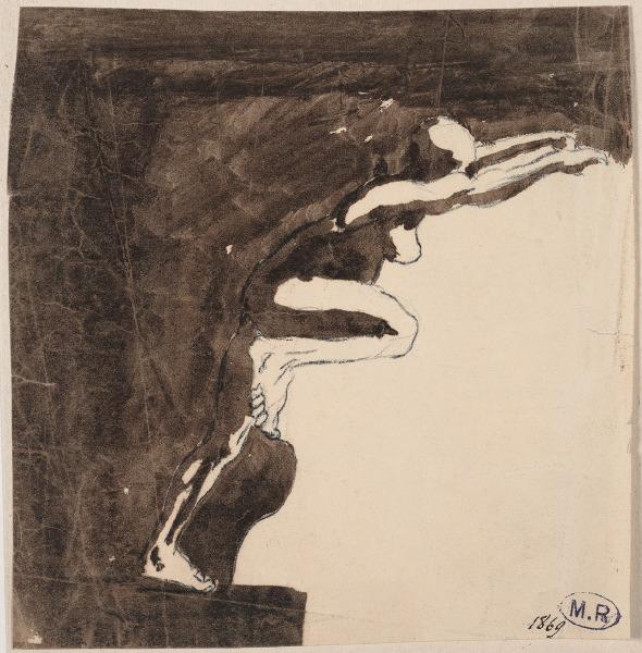 Femme nue s'élançant de profil à droite