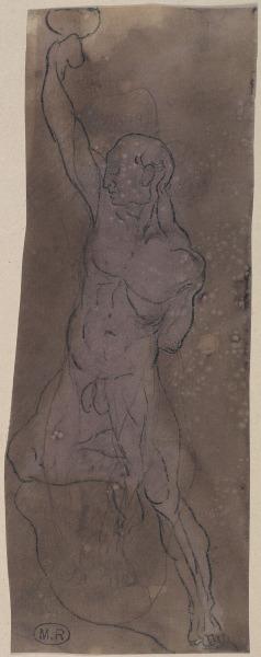 Homme nu un bras levé, une jambe pliée (recto) ; Même figure (verso)