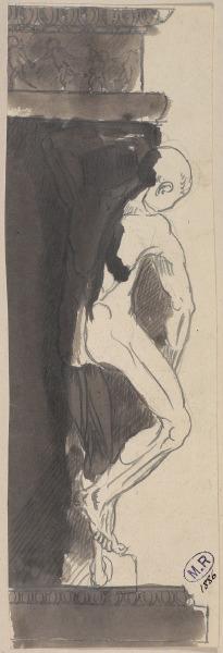 Homme nu de profil soutenant une corniche