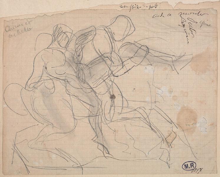 Achille et Chiron  (recto) ; Cavalier portant un enfant sur ses épaules (verso)