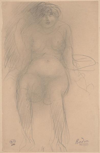 Femme nue assise, pliant un bras, appuyée sur l'autre, dite l'oracle